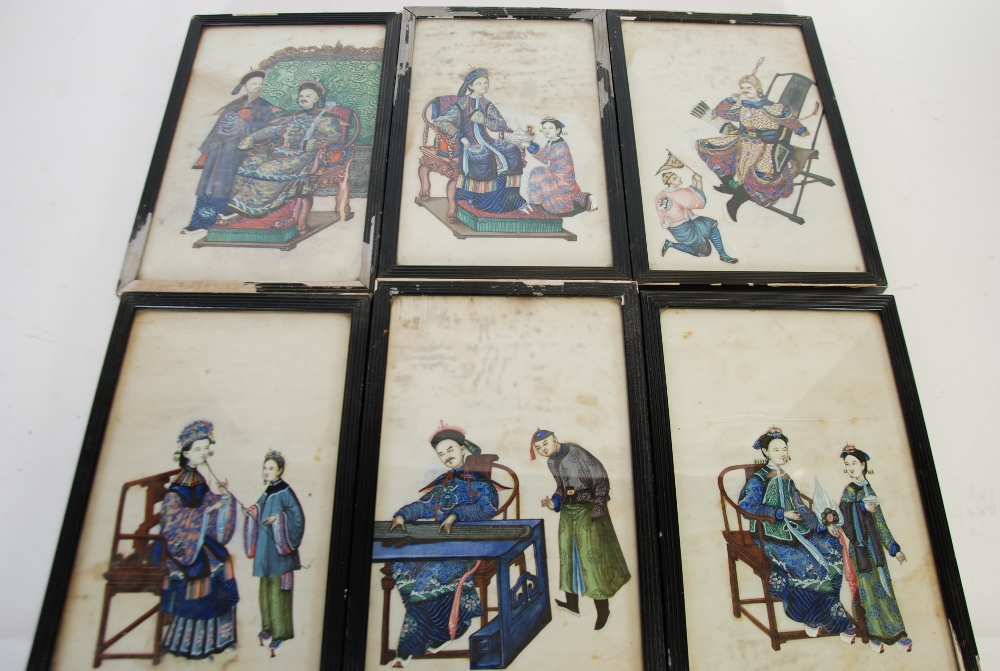 SET OF SIX LATE NINETEENTH/EARLY TWENTIETH CENTURY CHINESE WATERCOLOURS ON RICE PAPER, each