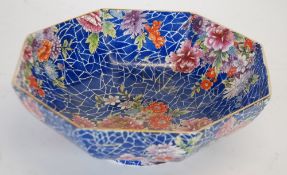 SHELLEY `CLOISONNÉ PATTERN CHINA BOWL, of octagonal footed form, colour printed with oriental