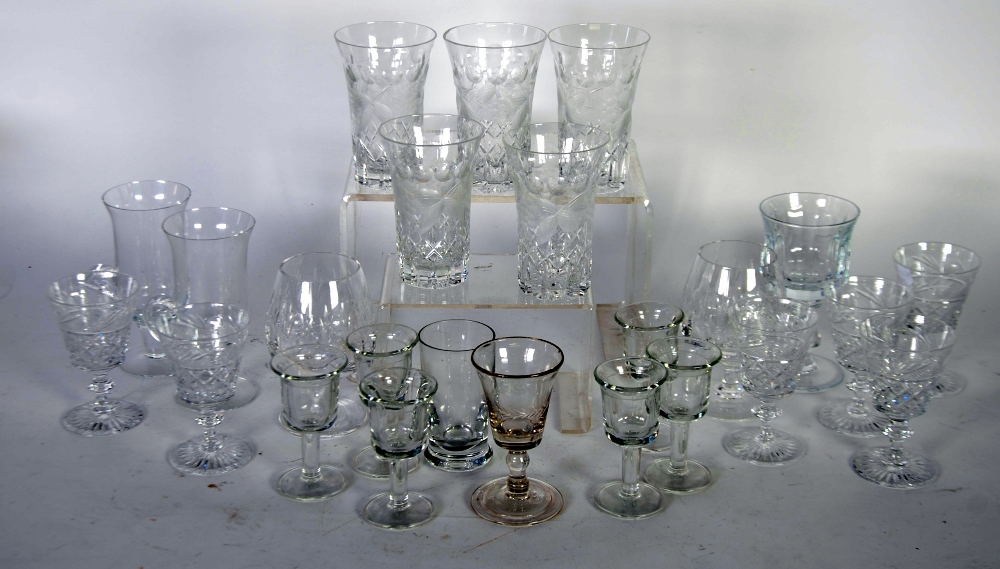 SET OF SIX TUDOR CUT GLASS SHERRY GLASSES with conical bowls and blade knopped stems, 4"" (10.2cm)