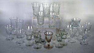 SET OF SIX TUDOR CUT GLASS SHERRY GLASSES with conical bowls and blade knopped stems, 4"" (10.2cm)