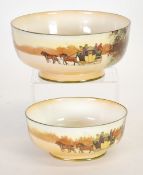 GRADUATED PAIR OF ROYAL DOULTON SERIES WARE CHINA BOWLS, of steep sided, footed form, printed with