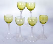 STYLISH SET OF SIX 1960`s SCANDINAVIAN DRINKING GLASSES, each with `U` shaped pale green tinted