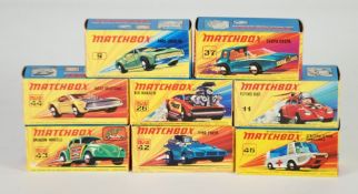 EIGHT MATCHBOX MINT AND BOXED `SUPERFAST` MODEL VEHICLES viz 9e AMX Javelin, 11e Flying bug, 26d