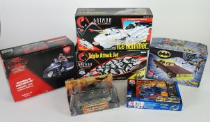 SIX MINT AND BOXED BATMAN RELATED VEHICLES  including Kenner Triple Attack Jet and Ice Hammer, C3