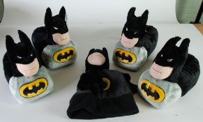 TWO PAIRS OF WARNER BROS. PLUSH FABRIC BATMAN SLIPPERS, the front with yellow and black logo raised