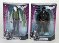 2 x MATTEL `DARK KNIGHT` BATMAN FIGURES viz  Batman (New Bat suit) and Joker 10"",  mint and boxed