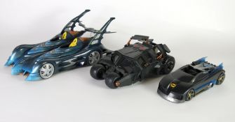 KENNER (TM. AND D.C. COMICS) BATTERY POWERED 18"" long  metallic blue DOUBLE BATMOBILE, 11"" long