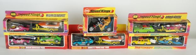 MATCHBOX SUPERKINGS DOUBLE BOXES, No. K-28 Drag pack dragster and trailer, K-29 Lambourgini and