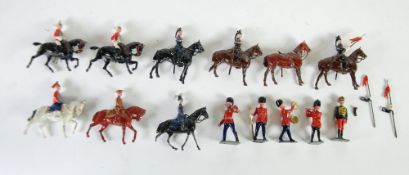 BRITAINS, mounted Lifeguards x 2, Lancers x 3, dismounted Hussar and horse from set 182 (chipped),