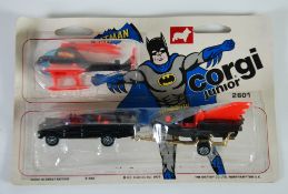 CORGI JUNIORS - BATMAN - RARE 1976 TRIPLE PACK, No. 2601, Bat Mobile, Bat boat and Batman