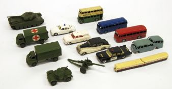 FIVE UNBOXED DINKY TOYS MILITARY VEHICLES, PLAYWORN, Includes 3 ton army wagon and cover No. 621,