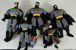 FIVE UNBOXED FABRIC AND PLASTIC SOFT FIGURES OF BATMAN, 16"", 14"" x 2, 12"" and 8"" (Good) (5)