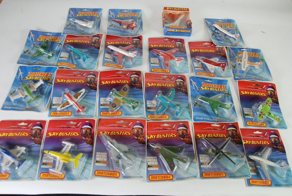 TWENTY ONE MINT AND BOXED MATCHBOX `SKYBUSTERS` MODEL AIRCRAFT, each blister packed onto card base,