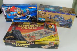 HOTWHEELS - BATMAN `HERO CYCLE DUEL` GAME, MEHNO ELECTRONIC PINBALL GAME (battery) and  BLUEBOX