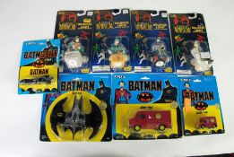 FOUR JANEX CORPORATION MINI SIZE BATMAN AND ROBIN SQUEEZE LIGHT MINT AND BOXED FIGURES, on card