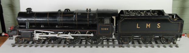 FOUR INCH GAUGE SCRATCH BUILT PAINTED WOODEN AND METAL STATIC MODEL OF A 4-6-0 LOCOMOTIVE AND