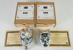 PAIR RARE WARNER  `ANIMATED MASK SERIES` CAST ALUMINIUM AND PEWTER ALLOY LIMITED EDITION MASKS, `