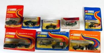 CORGI JUNIORS ARMY -  No.s 34 Sting helicopter, 40 Chinook helicopter, 76 US Jeep, 83 Armoured car,