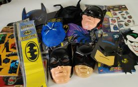 GOOD SELECTION OF BATMAN RELATED MEMORABILIA TO INCLUDE; moulded plastic  FACE MASKS, BLACK FABRIC