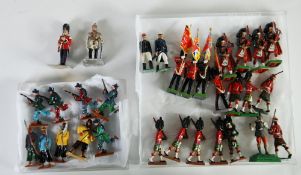 BRITAINS AUTHENTIC 1986 - Guards with parade flags x 4, 1990 set of Scots Pipers and officer,