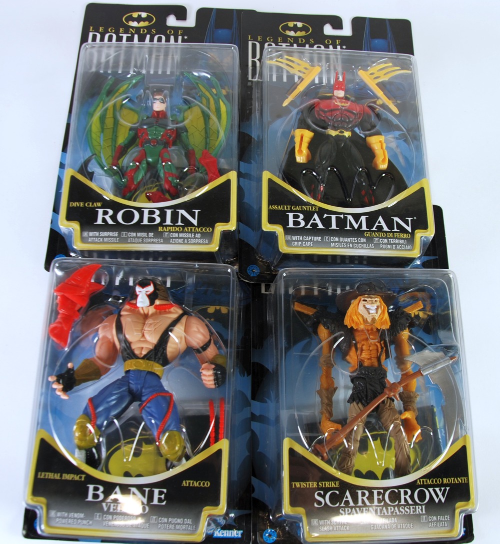 FOUR KENNER `LEGENDS OF BATMAN` MINT AND BOXED FIGURES on card under bubble pack viz `Assault