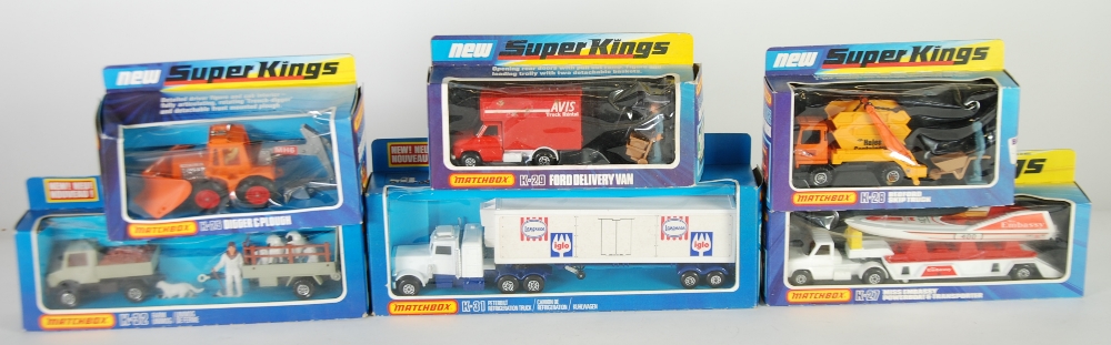 SIX MINT AND BOXED MATCHBOX `NEW SUPER KINGS` MODEL VEHICLES viz K-25 Muir Hill Digger and plough,