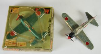 DINKY TOYS BOXED A6M5 ZERO-SEN MODEL No. 739 metallic green, good, bubble cover discoloured and