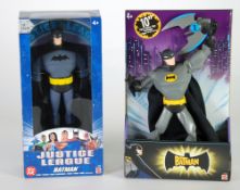 2 x MATTEL `JUSTICE LEAGUE` FIGURES, Batman 10"" and Batman and Bat 10"" (Mint and boxed) (Window