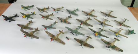 DINKY TOYS, 13 UNBOXED EXAMPLES OF WORLD WAR II SPITFIRES AND HURRICANES, mainly repainted and