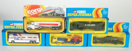 CORGI SUPER JUNIORS - Window boxes No.s  2006 Mack tanker `Esso`, 2007 low loader and shovel, 2008