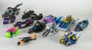 THIRTEEN UNBOXED LARGER SCALE BATCYCLES, VARIOUS MAKERS  but mainly Kenner (Good condition), eight