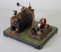 MARKLIN/PLANK STYLE STEAM ENGINE AND BOILER on 12"" x 12"" TILE PATTERN BASEPLATE, mounted on