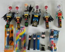 CANDY BATMAN Spin pop  candy containers, PEL bon bowl, all with plastic figural tops (some empty) (