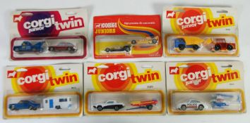 CORGI JUNIOR TWIN PACKS - No. 2504 Land Rover breakdown and AMC car, 2510 F1 and F5000 Racers, 2518