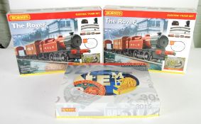 TWO HORNBY `THE ROVER` BOXED `OO` TRAINS SETS, with MSLR 0-4-0 locomotive, closed can, 6 plank