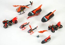 CORGI - DIECAST AND PLASTIC TOY BATMAN HELICOPTER (one broken blade), BATBOAT x 2 AND TRAILER, BAT