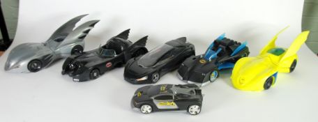 KENNER AND UNKNOWN MAKERS 6 x -  COLLECTION OF PUSH AND GO/BATTERY 8"" to 14"" BATMOBILES - all