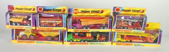 SEVEN MINT AND BOXED MATCHBOX `SUPER KINGS` MODEL VEHICLES, viz,  K-5 Muir Hill tractor trailer, K=