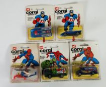 CORGI JUNIORS - SPIDERMAN - No. 56 Spider van, 75 Spider Helicopter, 80 Marvel Comics van, Captain