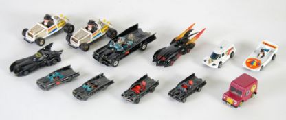 CORGI DIECASTS JUNIORS AND HUSKY BATMOBILES x 5, HASBRO AND ERTL AND CORGI PENGUIN CARS x 2  and