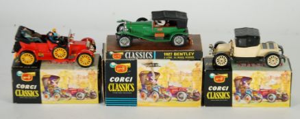 THREE ALMOST MINT AND BOXED CORGI CLASSICS viz 1927 Bentley No 900, 1910 Daimler No 9021 and 1910