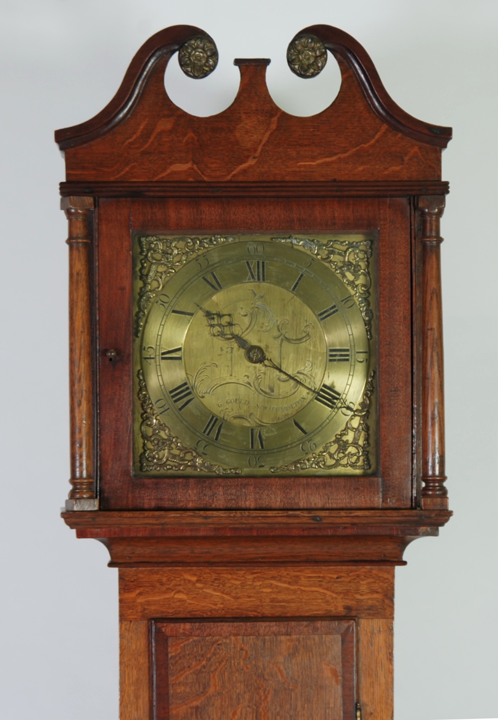 LATE EIGHTEENTH CENTURY OAK AND MAHOGANY CROSSBANDED LONGCASE CLOCK, signed G. Gould, South Molton,