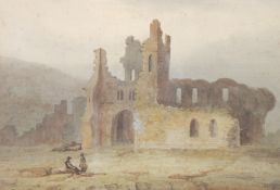 UNATTRIBUTED (mid Nineteenth century English school)  WATERCOLOUR DRAWING  Figures in front of an