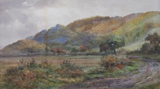 ALBERT HARTLAND (1840-1893) WATERCOLOUR DRAWING  Rural landscape with hills in the distance  signed