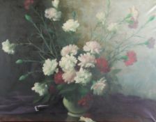 *SPANISH SCHOOL (twentieth century)  OIL PAINTING ON CANVAS  Carnations in a vase indistinctly