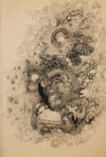 KATIE BLACKMORE (1890-1957) PEN AND INK DRAWING Cherubs and exotic birds on a floral cloud Unsigned