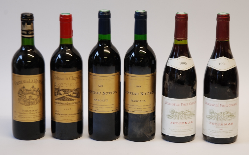 TWO BOTTLES OF CHATEAU NOTTON, MARGAUX, 1993 TOGETHER WITH A BOTTLE OF CHATEAU DE LA RIVIERE,