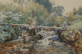 BERNARD CECIL GOTCH (1876-1964)  WATERCOLOUR DRAWING  Rustic slab stone bridge over a stream signed