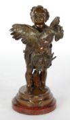 ADRIANO CECIONI, A GOLDEN BROWN PATINATED BRONZE, entitled `Enfant Au Coq`, (small various), signed