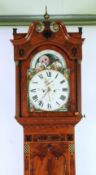 AN ATTRACTIVE GEORGE III LONGCASE CLOCK, the eight day movement striking on a bell with painted